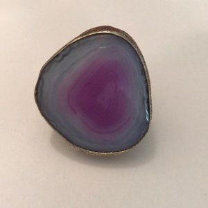 Purple agate stone brass ring